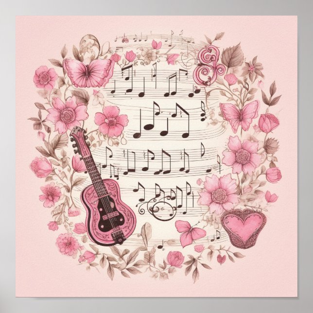 Musik noter och Flowers Retro Stil Poster (Framsidan)