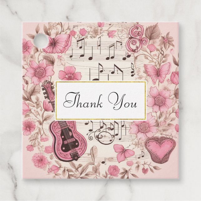 Musik noter och Flowers Retro Stil Tack Gåvor Etiketter (Framsida)