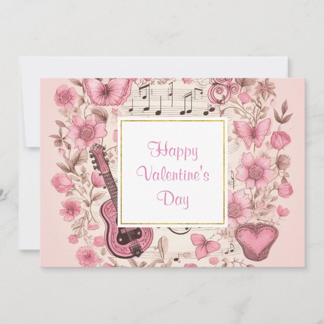 Musik noter och Flowers Retro Stil Valentine Julkort (Framsida)