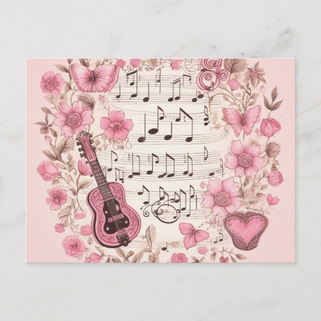 Musik noter och Flowers Retro Stil Vykort (Framsida)