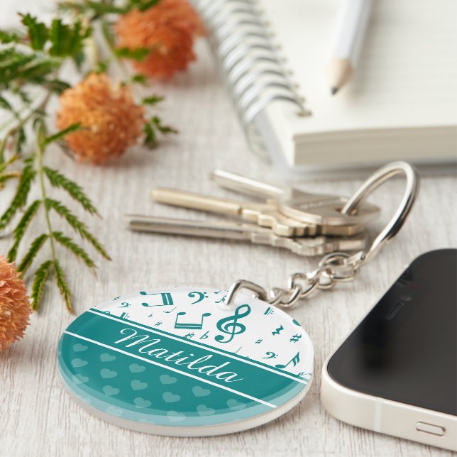 Musik noter och Hearts Mönster Teal and White (Högra Framsidan)