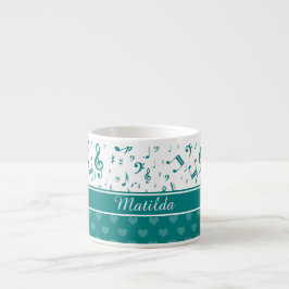 Musik noter och Hearts Mönster Teal and White Espressomugg