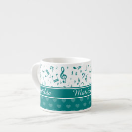 Musik noter och Hearts Mönster Teal and White Espressomugg