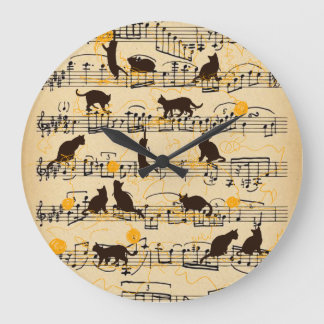 Musik noter och kattungar stor klocka