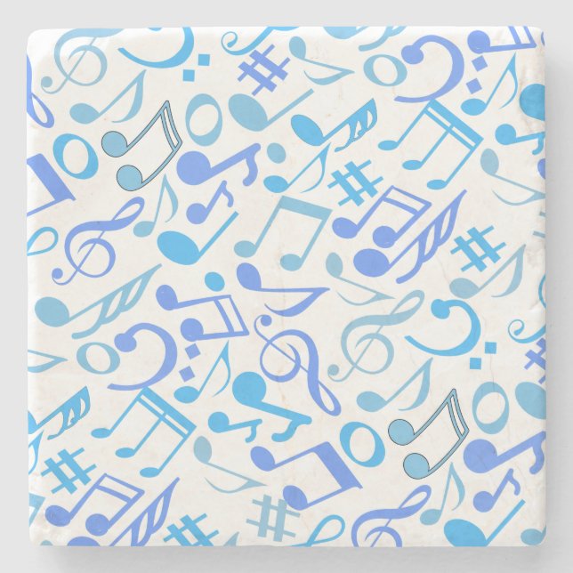 Musik noter och Mönster blue.b White Stenunderlägg (Framsidan)
