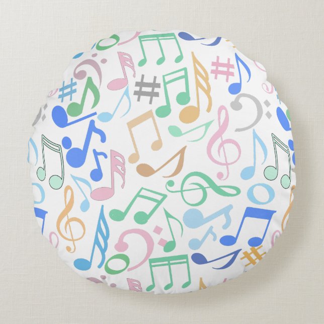 Musik noter och Mönster pastel.w. Rund Kudde (Framsidan)