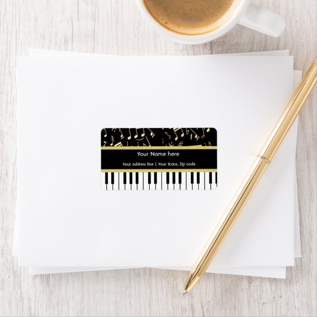 Musik noter och Piano Nycklar Black och Guld Adressetikett (Insitu)