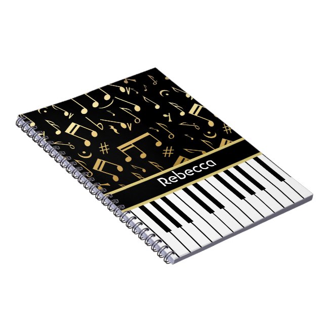 Musik noter och Piano Nycklar Black och Guld Anteckningsbok Med Spiral (Högra Sidan)