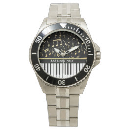 Musik noter och Piano Nycklar Black och Guld Armbandsur