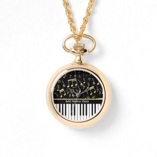 Musik noter och Piano Nycklar Black och Guld Armbandsur
