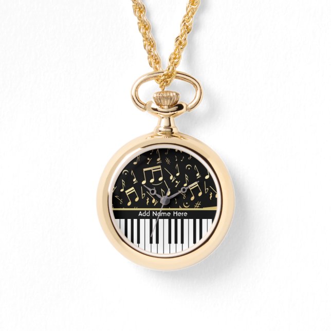 Musik noter och Piano Nycklar Black och Guld Armbandsur (Framsida)