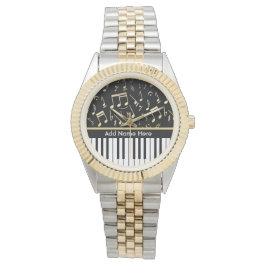 Musik noter och Piano Nycklar Black och Guld Armbandsur