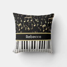 Musik noter och Piano Nycklar Black och Guld Kudde