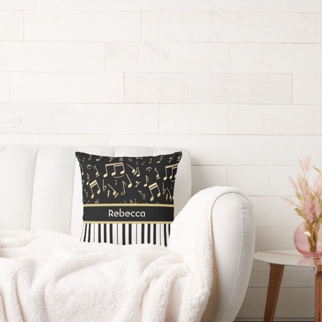 Musik noter och Piano Nycklar Black och Guld Kudde (Soffa)