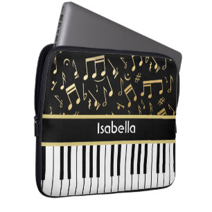 Musik noter och Piano Nycklar Black och Guld Laptop Fodral