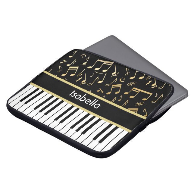 Musik noter och Piano Nycklar Black och Guld Laptop Sleeve (Framsida topp)