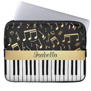 Musik noter och Piano Nycklar Black och Guld Laptop Sleeve