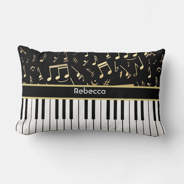 Musik noter och Piano Nycklar Black och Guld Lumbarkudde (Framsida)