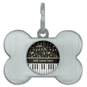 Musik noter och Piano Nycklar Black och Guld Namnbricka Husdjur