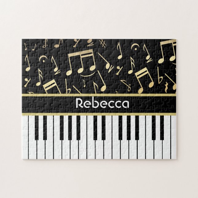 Musik noter och Piano Nycklar Black och Guld Pussel (Horisontell)