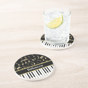 Musik noter och Piano Nycklar Black och Guld Underlägg Sandsten