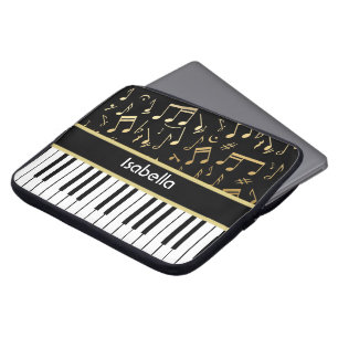 Musik noter- och pianonyckelsvart och guld laptop sleeve