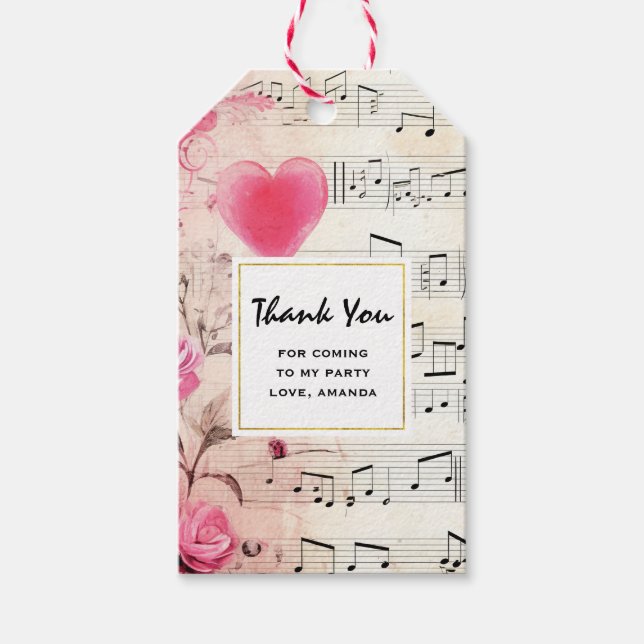 Musik noter och Ro Vintage Party Tack Presentetikett (Framsidan)