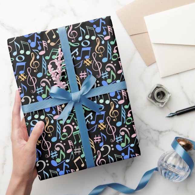 Musik noter och symboler Mönster pastel. Svart BG Presentpapper (Gifting)