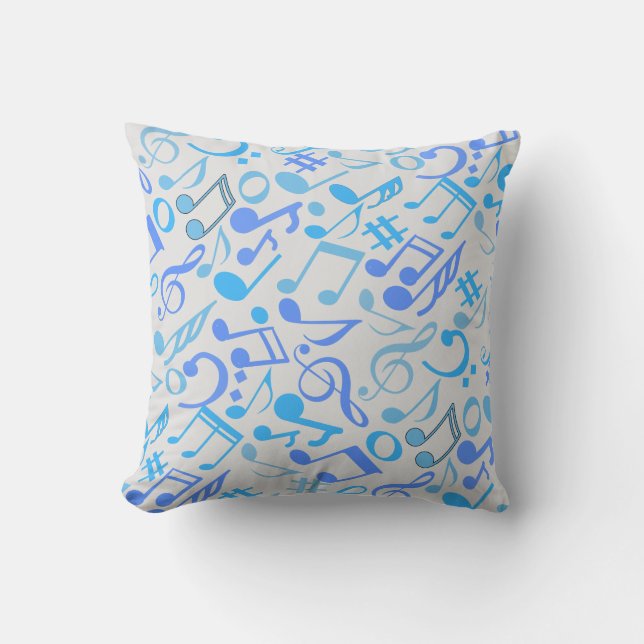 Musik noter och symbolerna Mönster blue.b Benvita Kudde (Framsida)