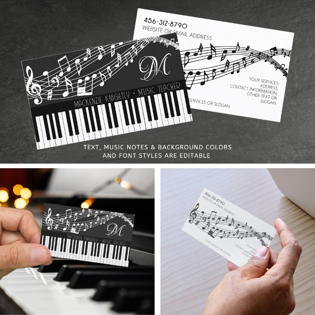 Musik noter Piano Monogram Anpassningsbar Färg Visitkort (Skapare uppladdad)