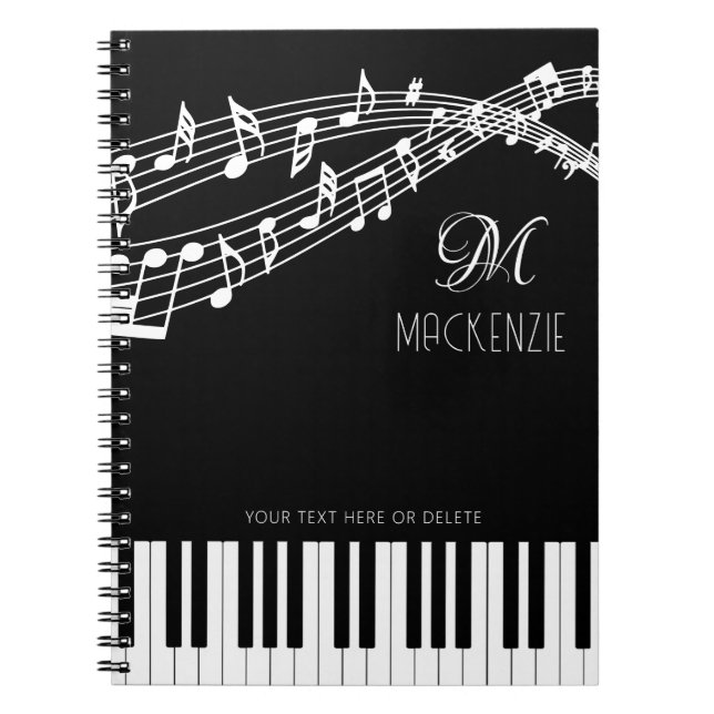 Musik noter Piano Monogram Namn Anteckningsbok (Framsidan)