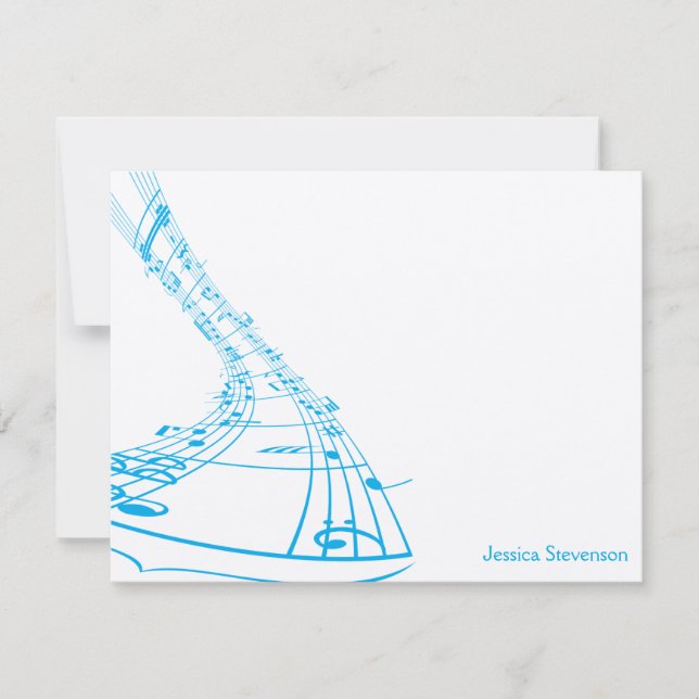 Musik noter-platta anteckningskort (blått) (Framsida)