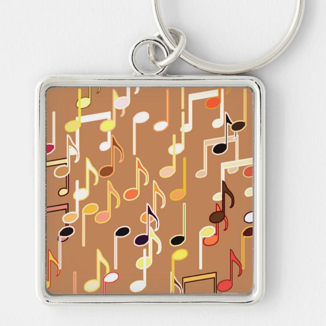 Musik noter print - Caramel Tan, Multi Fyrkantig Silverfärgad Nyckelring (Framsidan)