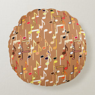 Musik noter print - Caramel Tan, Multi Rund Kudde