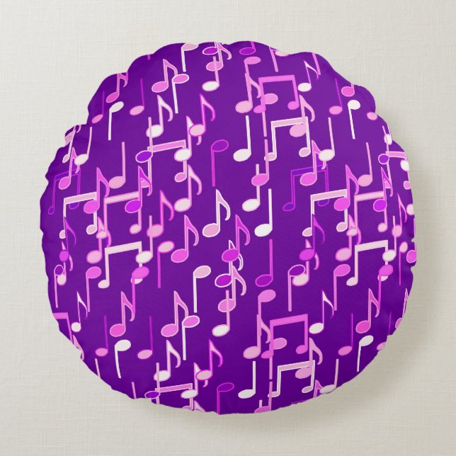 Musik noter print - violet lila, multipla rund kudde (Framsidan)