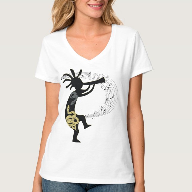 Musik noter Snake Kokopelli Native American T Shirt (Framsida)