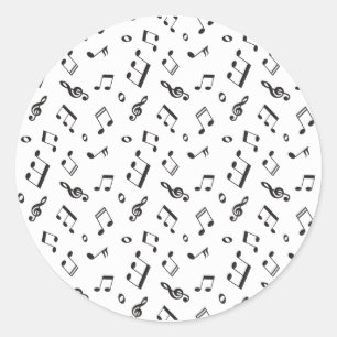 Musik noter Svarta och vita Runt Klistermärke