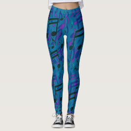 Musik noter Swirly Musical Mönster Blue Lila Leggings