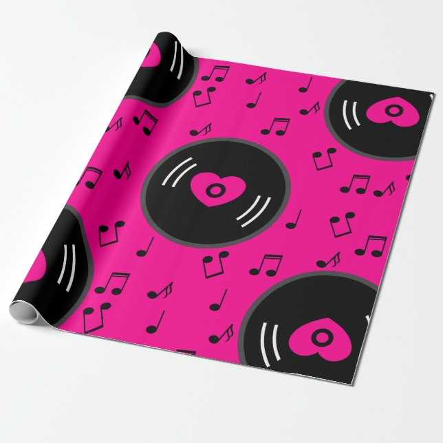 musik noter vinylpostens rosa presentpapper (Utrullad)