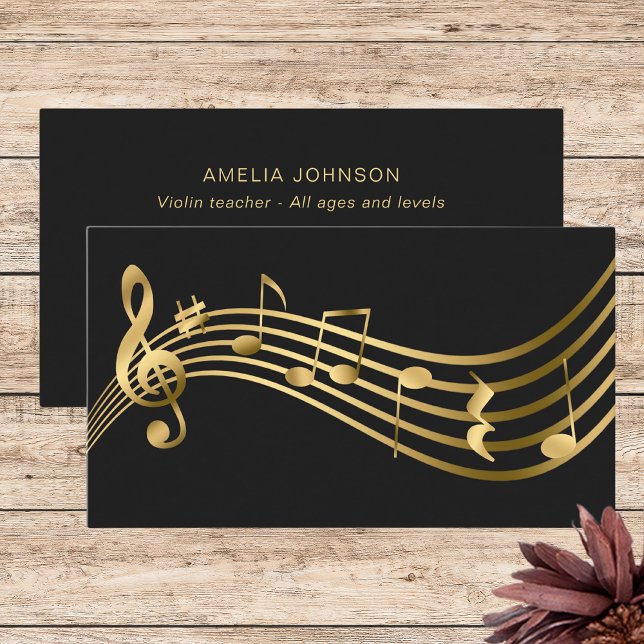 Musik noter Violin Teacher Guld Elegant Visitkort (Skapare uppladdad)