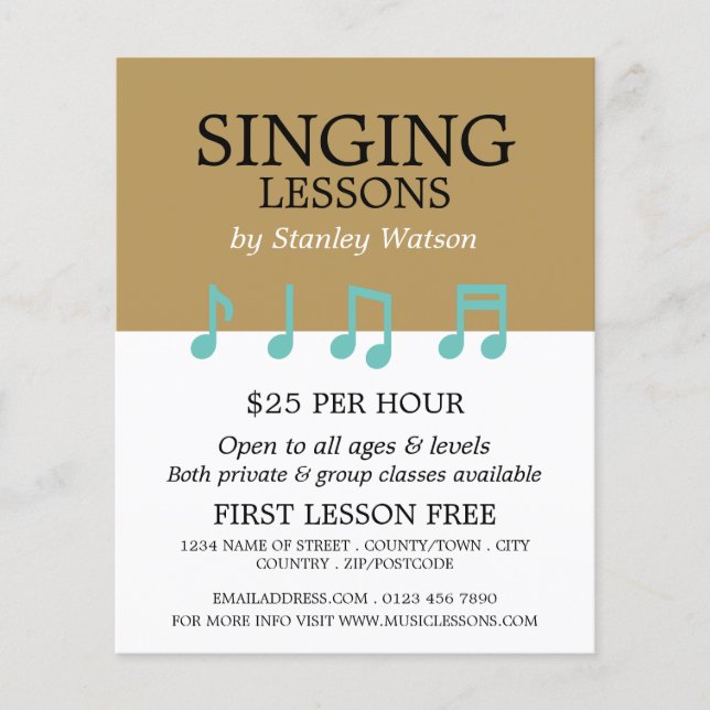 Musik noter, Vocalist Lessons Reklamation Flygblad (Framsidan)