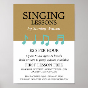 Musik noter, Vocalist Lessons Reklamation Poster