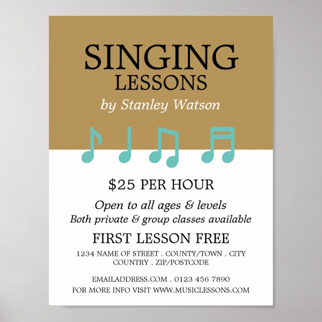 Musik noter, Vocalist Lessons Reklamation Poster (Framsidan)
