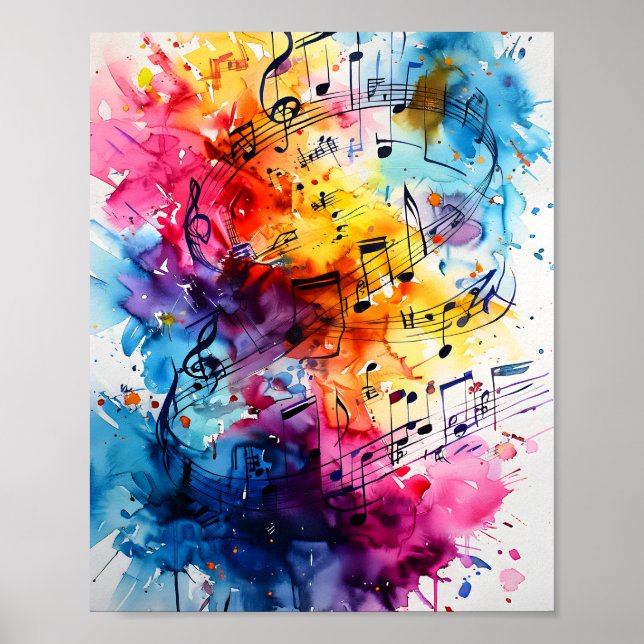 Musik noter Watercolor Painting Art Graphic Desi Poster (Framsidan)