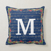 Musik noterar blommadekorativ kudde 16" x 16",