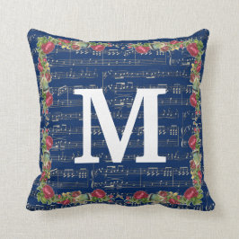 Musik noterar blommadekorativ kudde 16" x 16",