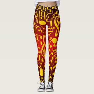 Musik noterdamasker (Röd-Guld) Leggings