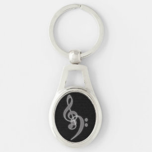 Musik - Nyckelringen Treble och Bass Clef Ovalt Silverfärgad Nyckelring
