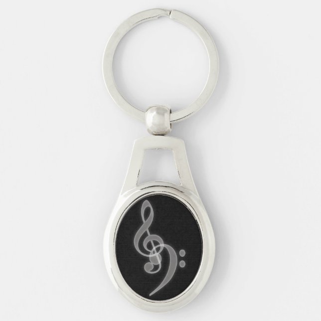 Musik - Nyckelringen Treble och Bass Clef Ovalt Silverfärgad Nyckelring (Framsidan)