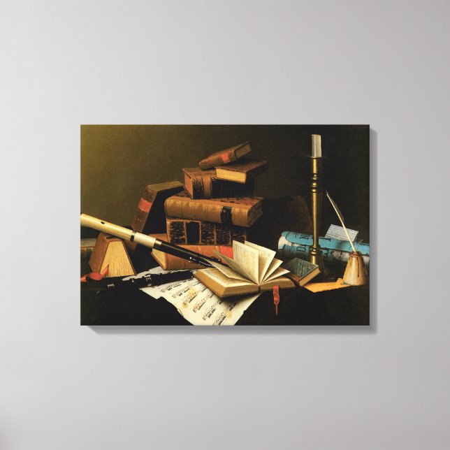 Musik och litteratur av William Harnett, finkonst Canvastryck (Framsida)